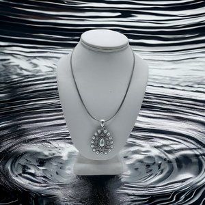 Silver Beaded Wire Corded Teardrop Necklace Elegant